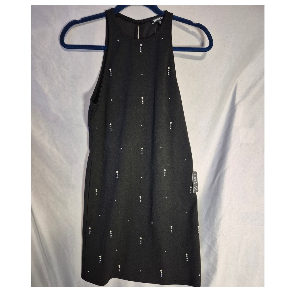 Express‎ Black Sleeveless Mini Dress Pearl Embellished New with Tags